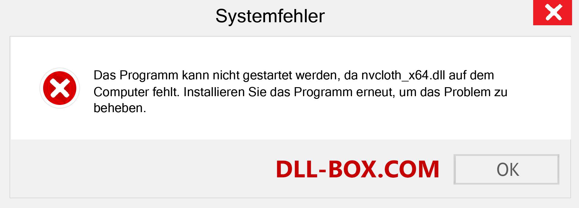 nvcloth_x64.dll-Datei fehlt?. Download für Windows 7, 8, 10 - Fix nvcloth_x64 dll Missing Error unter Windows, Fotos, Bildern